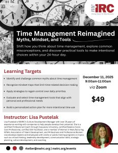 Flyer for NWIRC Time Management Training